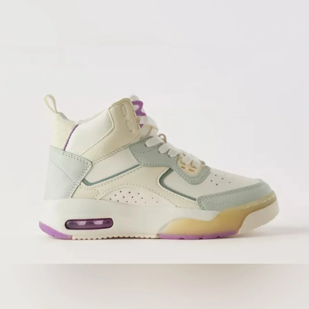 ZARA Kids High Top Sneakers White Purple Light Green Air Bubble Size 35, 3.5-4